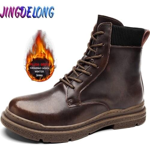 Winter Mens Boots Leather Motorcycle Boots Calf Work Boots Waterproof Men Warm Fur Snow Boots Designer Luxury Outdoor Brand New