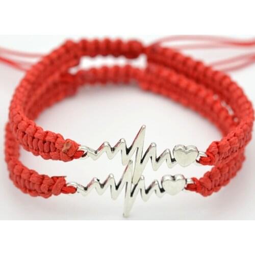 DIY Jewelry Making Bracelets Men Charm Rope Chain Bracelet Women Adjustable Wax Rope Electrocardiogram Heat Waves Alloy