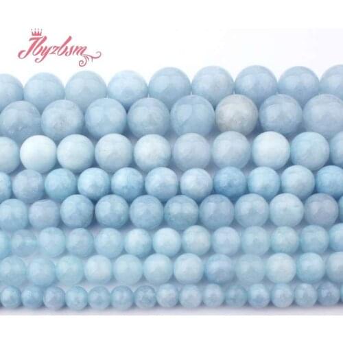 6/8/10/12mm Round Aquamarines Jades Beads Loose Spacer Stone Beads For Necklace Bracelet DIY Woman Jewelry Making Strand 15"