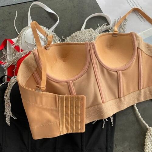Tassel Rhinestone Bra for Women Sexy Beauty Strap Chest Pad Nightclub Dance Bras Outerwear Femme Lady