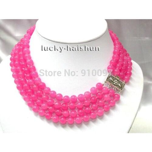 DYY free HH##Authentic 4row crude pink stone bead necklace 17"
