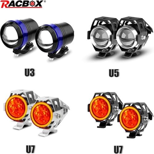 2PCS White motorcycle headlights auxiliary lamp U3 U5 U7 led motorbike spotlight accessories 12V moto DRL spot head lights