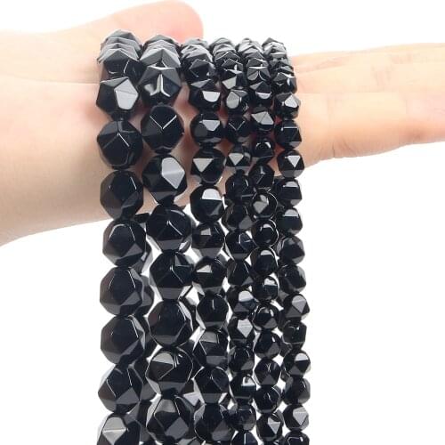 Faceted Black Agate Natural Stone Beads Loose Spacer Beads For Jewelry Making Bracelet Necklace DIY Earring Accessories 6/8/10MM