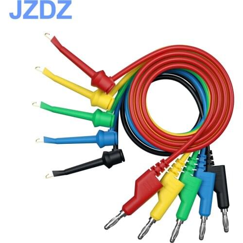 JZDZ 5pcs/set 4mm Banana Plug to test clip/ hook Multimeter Test Leads cable 1m long 5 colors J.70054-2