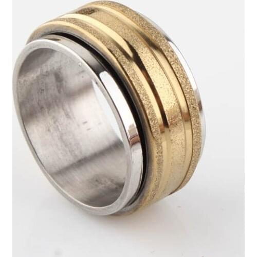 Bright titanium 1.1CM steel gold rotatable scrub jewelry ring no fading round women fashion ring