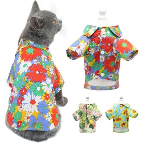 Summer Pet Printed Cat Dog Clothes Coat Floral Dog Cat T-shirt Hawaii Beach Casual Dog Clothing For Chihuahua Yorkshire Outfits