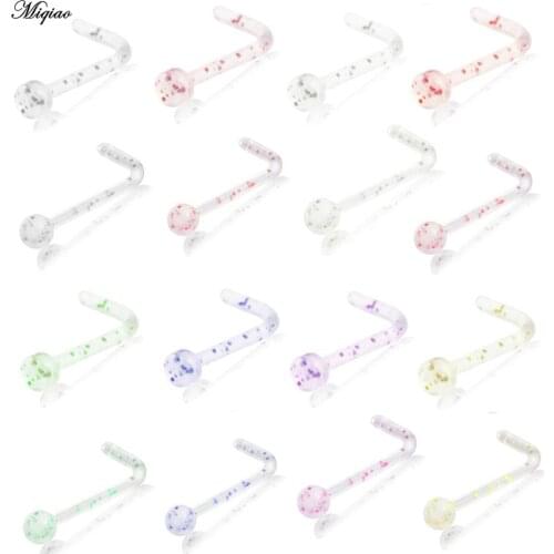 Miqiao 1pc Glittery Pink Nose Nail L-shaped Piercing Accessories with Ball Human Body Piercing Nose Ring