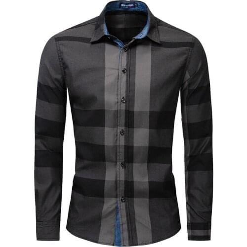 2020 Autumn Spring New Men Long Sleeve Plaid Shirt 100% Cotton Casual Social Shirts Camisa Masculina