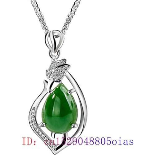 Jade Water drop Pendant Chalcedony Necklace Fashion Agate Amulet Natural Chinese Gifts Gemstone 925 Silver Women Charm Jewelry