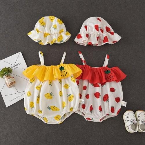 2019 NEW Baby Girls Clothes Summer Sunsuit Floral Print Princess Rompers+Sun Hat Brief Set Infant Outfit Jumpsuit