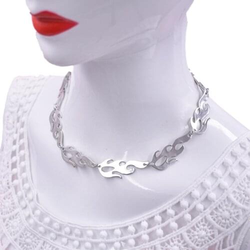 New Harajuku Streetwear Stainless Steel Flame Unisex Necklace Punk Accessory Rock Chain Choker Necklaces Wholesale/ Dropshipping