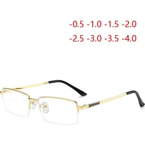 Metal Half Frame 1.56 Aspherical Lens Prescription Eyeglasses Business Men Myopia Glasses 0 -0.5 -1.0 -1.5 -2.0 To -4.0