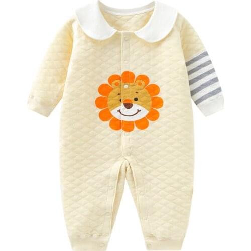 Autunmn Winter Warm Newborn Boy Girl Romper Unisex Cute Cartoon Printed Baby Jumpsuit Cotton Toddler Clothing