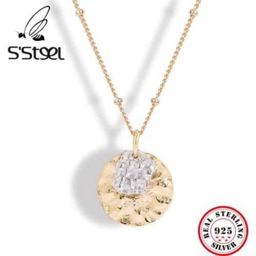 SSTEEL Irregular Necklaces 925 Sterling Silver For Women Retro Love Round Pendants Necklace Cadena Plata 925 Para Mujer Jewelry