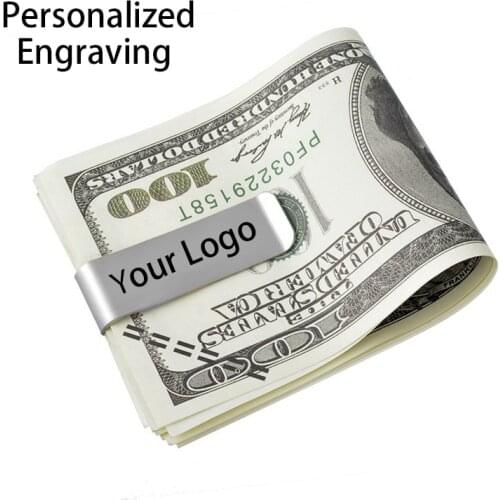Personalized Stainless Steel Metal Money Clip Custom Engraved Dollar Cash Clamp Holder Wallet for Men Women Gift Lettering Logo