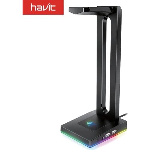 Havit RGB Headphones Stand with 3.5mm AUX and 2 USB Ports, Headphone Holder for Gamers Gaming PC Accessories Desk