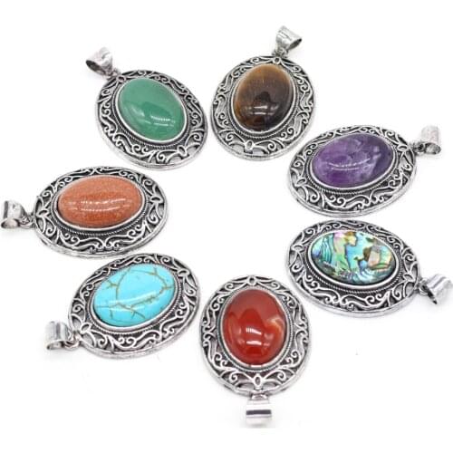 Natural Lapis Lazulis Amethysts Pendant Charms Egg Shape Pendant for Making Jewelry Necklace Exquisite Gift Size 33x45mm