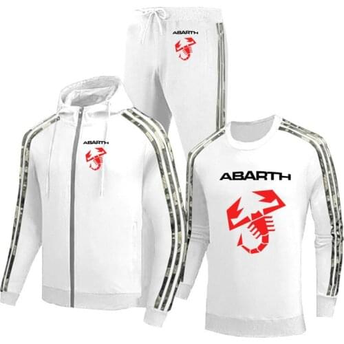 Casual Zip Jacket Abarth car logo printing Spring Autumn high quality Cotton Mens jacket + sweater + pants three-piece suit