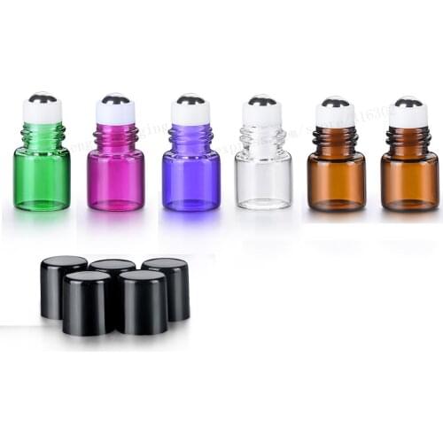 50 x 1ml 2ml Empty Refillable Glass Roll on Bottle with Stainless Steel Roller Small Essential Oil Roller-on Sample Bottle