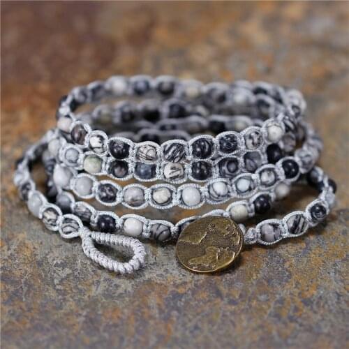 Handmade Natural Stone adjustable Beaded Bracelet Boho 5 Wraps Bracelet Vintage Woven Stackable Bracelet Yoga Jewelry Dropship