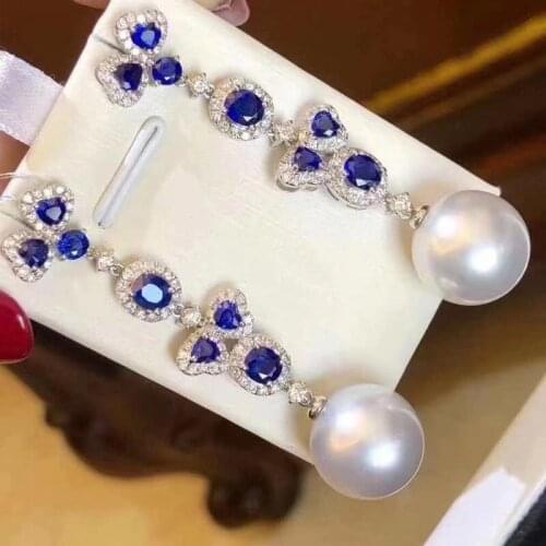 M1118 Solid S925 Sterling Silver Round 10-11mm Nature Fresh Water White Pearls Drop Dangle Earrings for Women Fine Presents