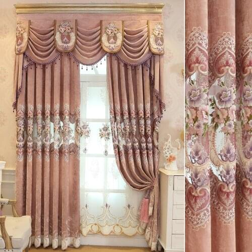 Chenille European Embroidery Tulle Curtain Living Room Bedroom Finished Products Customized