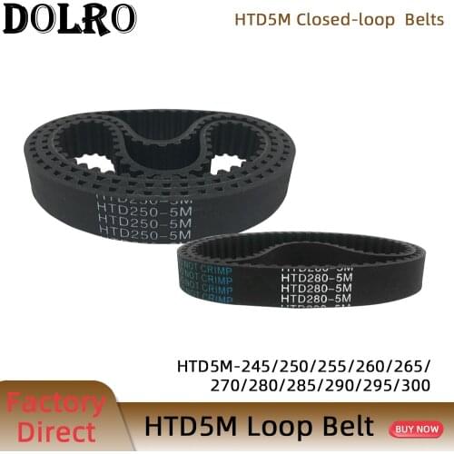HTD5M Synchronous Timing belt Pitch length 245/250/255/260/265/270/280/285/290/295/300 mm width 9/10/12/15/20/25mm Rubber closed