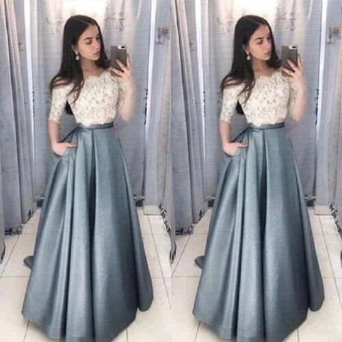 Modest Lace Two Piece Prom Dresses 2021 Half Sleeve vestidos de gala A Line Imported Party Dress Formal Women Pagean Gowns