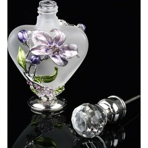 Vintage Perfume Glass Bottle Flower Manual Painting Orchid Pattern Heart Shape 10ml Frosted Crystal Tube Empty Refillable Gift