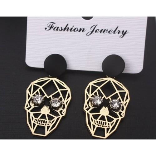 Hollow Skull Drop Earrings Vintage Punk Personality Exaggerated Geometric Halloween Funny Zircon Face Earring Female Brincos