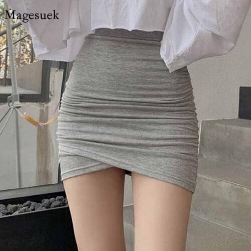 Korean Light Gray Stretch Sexy Short Skirt Female High Waist Bag Hip Skirt Stretch Sexy Black Skirt Pleated Skirt Women 12181