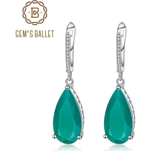 Gems Ballet 10.82ct 10x20mm Natural Green Agate Drop Earrings Fine Jewelry Solid 925 Sterling Silver Gorgeous Earrings For Women