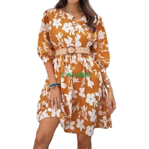 Women Sexy Flower Print Shirt Dress 2021 Summer Long Sleeve Streetwear Loose Mini Dress Vestidos Mujer