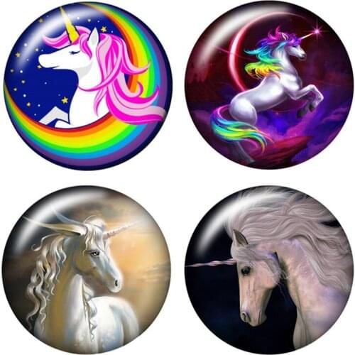 Beauty unicorn Pegasus 10pcs set 12mm/16mm/18mm/25mm Round photo glass cabochon demo flat back Making findings ZB0461