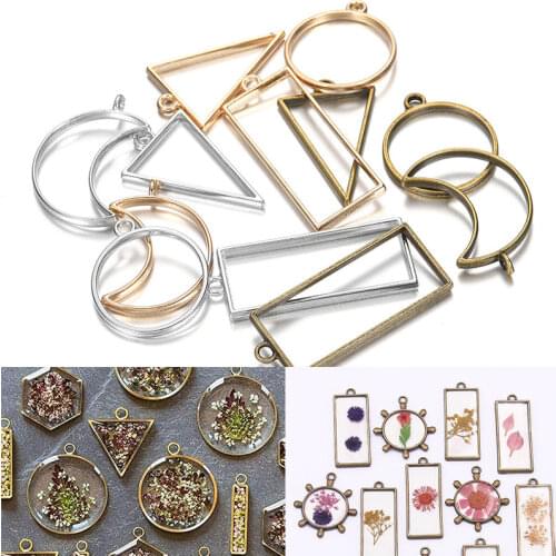 11pcs/lot Geometric Hollow Frame Bezel Metal Border Molds UV Epoxy Resin Molds For DIY Jewelry Making Findings Round Pendants
