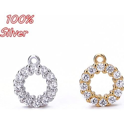 2pcs S925 Sterling Silver Color Micro-inlaid Zircon Fashion Circle Earrings Pendant Accessories Manual DIY Accessories