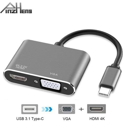 2 In 1 USB C HDMI Type C To VGA Adapter USB 3.1 Type C To HDMI 4K Adapter Audio Video Converter Adapter For Macbook Pro Laptop