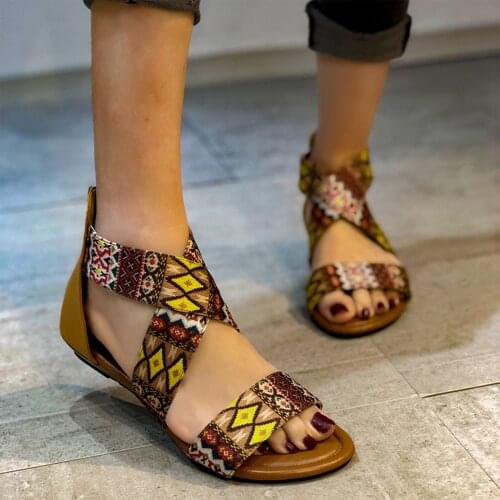 2021 Summer Women Sandals Cross-strap Flat Sandals Foreign Ethnic Style Bohemian Beach Shoes Female Sandalias Shoes#f3