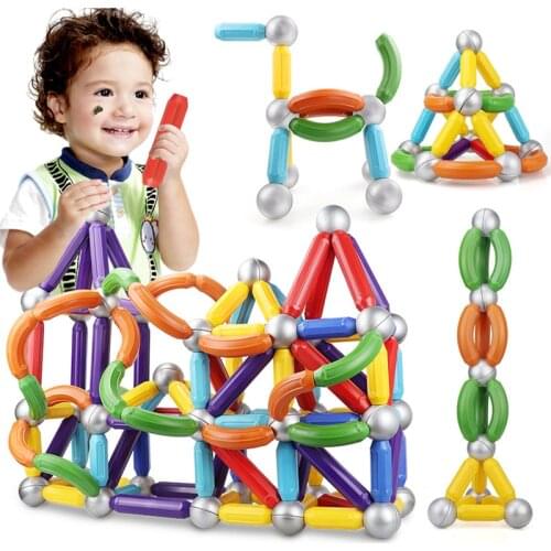 36pcs DIY Magnetic Blocks Large Magnet Bars & Non-magnetic Balls Magnetic Construction Toys For Children Educational