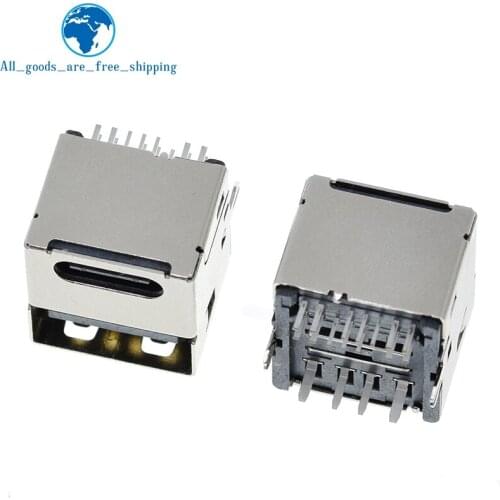 5pcs Type-C Dual USB Jack 90 Degree USB Connector Female 4 Straight Feet Female Socket PD Quick Charger For Car