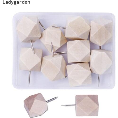 60PCS Map Markers Wooden Drawing Photo Wall Studs Cork Board Pins Thumbtack Polyhedral Pushpin Painting Office School Supplies