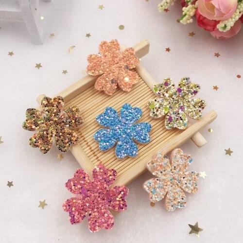 16PCS Glitter Paillett Felt Fabric 30mm Flower Appliques Wedding DIY Patches A86