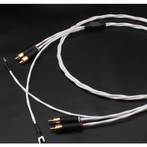 Audiophile LP Silver-plated RCA HiFi Audio Tonearm Cable with Ground Wire