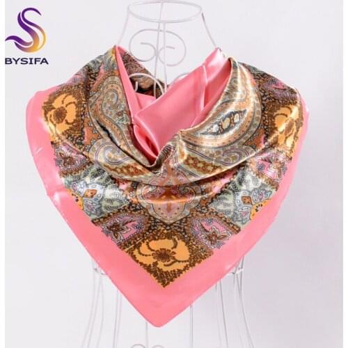 [BYSIFA] Women Scarves Headscarf New Paisley Large Square Silk Scarf Shawl Fashion Brand Satin Silk Scarves Muslim Hijab Scarves