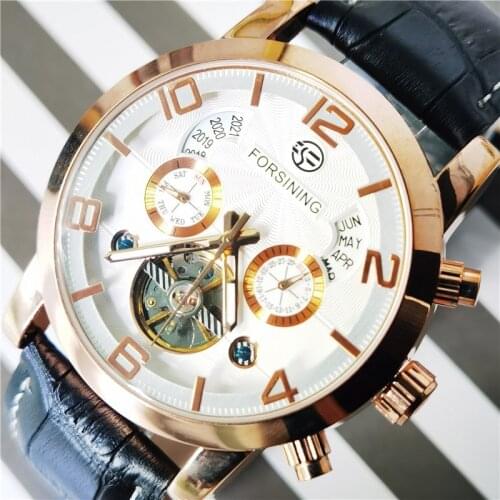 Forsining 2020 Genuine Leather Strap Top Brand Luxury Tourbillon Luxury Multifunction Display Men Business Mechanical Watches