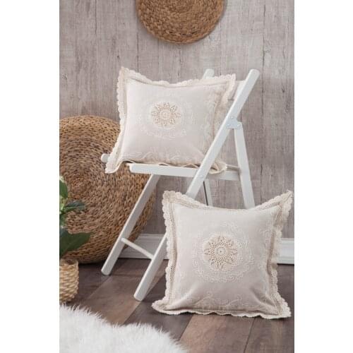 Ruched 2 Pcs and embroidered pillow case authentic decorative cotton fabric cushion ruched pillow decorate handmade processing beige cream color