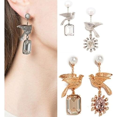 CSxjd Luxury Jewelry Peace Dove Asymmetric Crystal Earrings