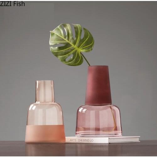 European Creative Glass Flower Vase Romantic Table Decoration Pink Transparent Floral Art Hydroponic Flower Vase Home Decoration