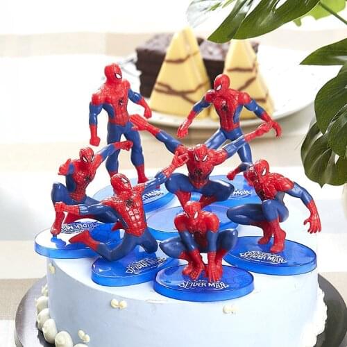 7pcs/set Disney Spiderman Baking Cake Decoration Cartoon Anime Figure Spider Man Ornaments Doll Birthday Supplies Kids Gifts