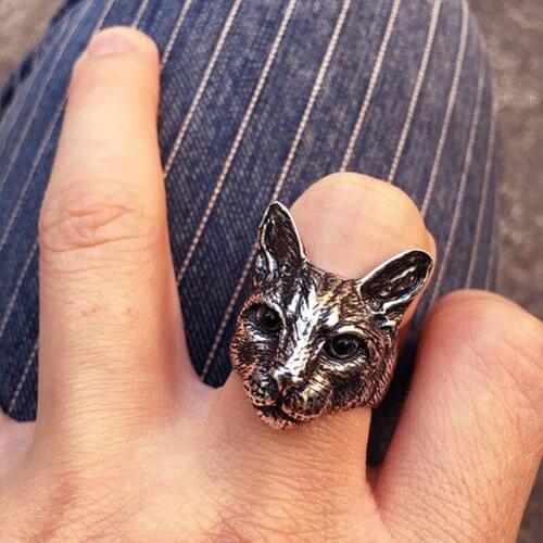 Hot Trendy Color Cute Adjustable Big Head Cat Ring Silver Color Plated Men Fashion Animal Kitty Cat Ring Free Ship Gifts